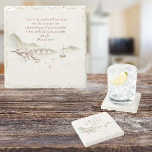 Misty Blossom Crossing Bible Verse Ceramic Tile Stone Coaster