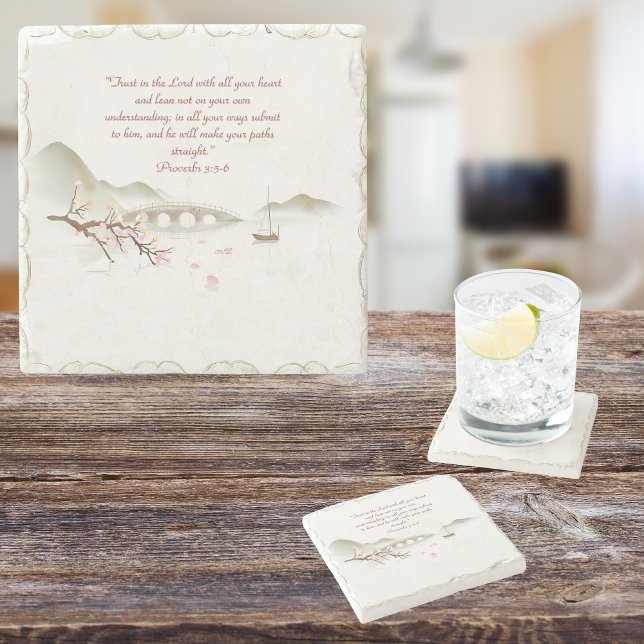  Misty Blossom Crossing Bible Verse Ceramic Tile Stone Coaster (Creator Uploaded)