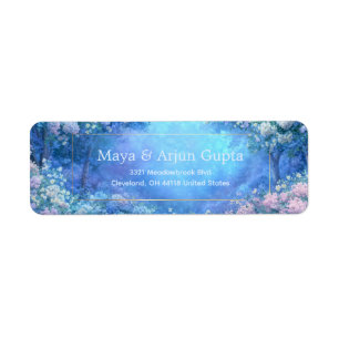 Misty Blue Enchanted Forest Gold Frame Return Address Label