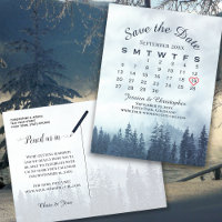Misty Blue Forest Wedding Save the Date Calendar