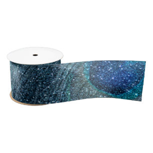 misty blue glitter peacock feathers satin ribbon