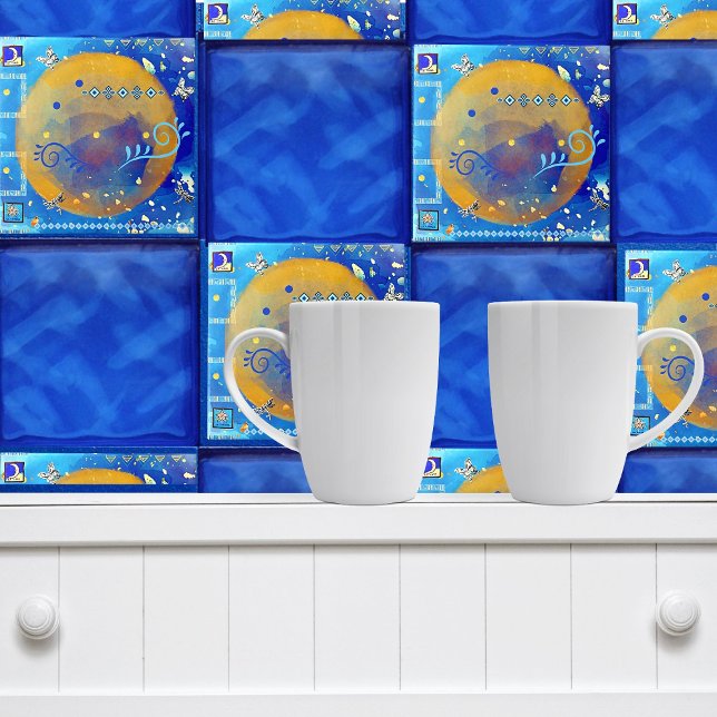 Misty Blue & Golden Mexican Art Luxury Decor Ceramic Tile (Creator Uploaded)