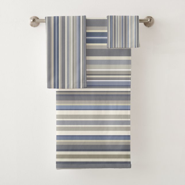 Misty Blue Grey Stripes Bath Towel Set (Insitu)