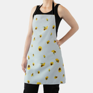 Misty Blue Japanese Yellow Pansy Floral Pattern Apron