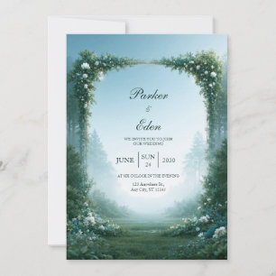 Misty Blue Meadow Arch Wedding Invitation