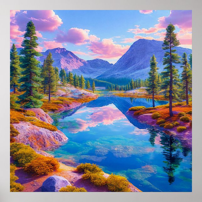 💙 Misty Blue Mountains Lake Forest Serenity Wall  Poster (Front)