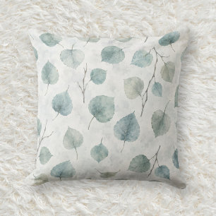 Misty Blue Quaking Aspen Leaf Pattern Cushion
