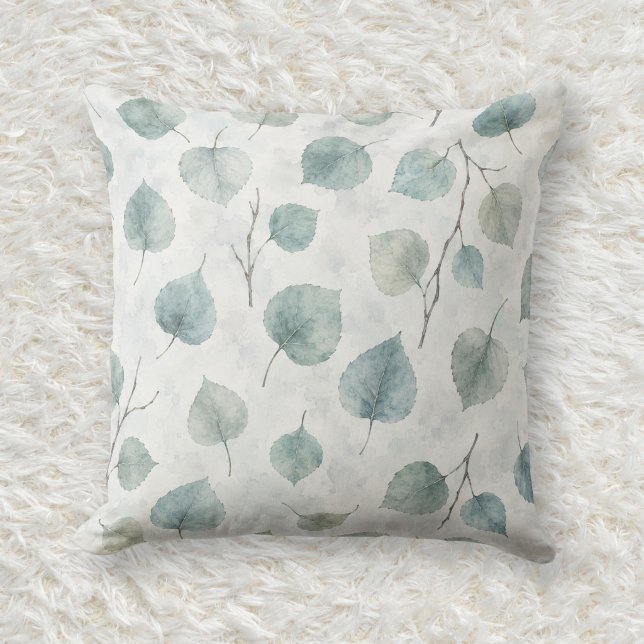 Misty Blue Quaking Aspen Leaf Pattern Cushion (Creator Uploaded)