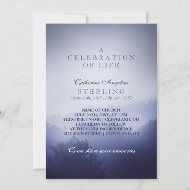 Misty Blue Woods | A Celebration of Life Invitation (Front)