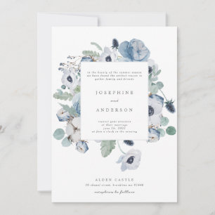 Misty Blues Floral Wedding Invitation