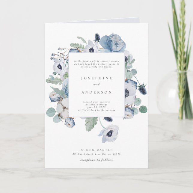 Misty Blues Wedding Pocket Invitation (Front)