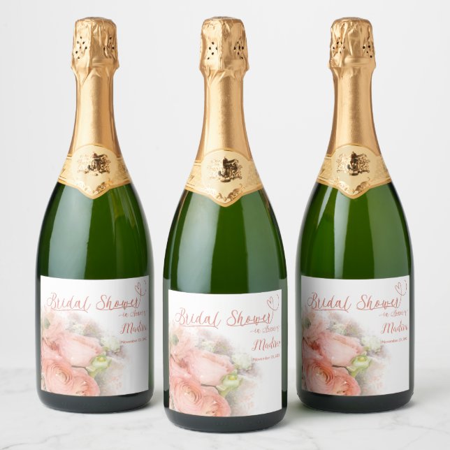Misty Blush Floral Bridal Shower Design Sparkling Wine Label (Bottles)