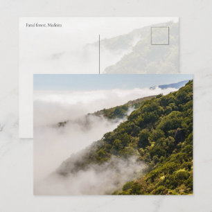 Misty clouds over hills, Fanal Forest, Madeira Postcard