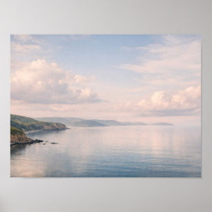 Misty Coastal Ocean Cliffs Pastel Sky Landscape Poster