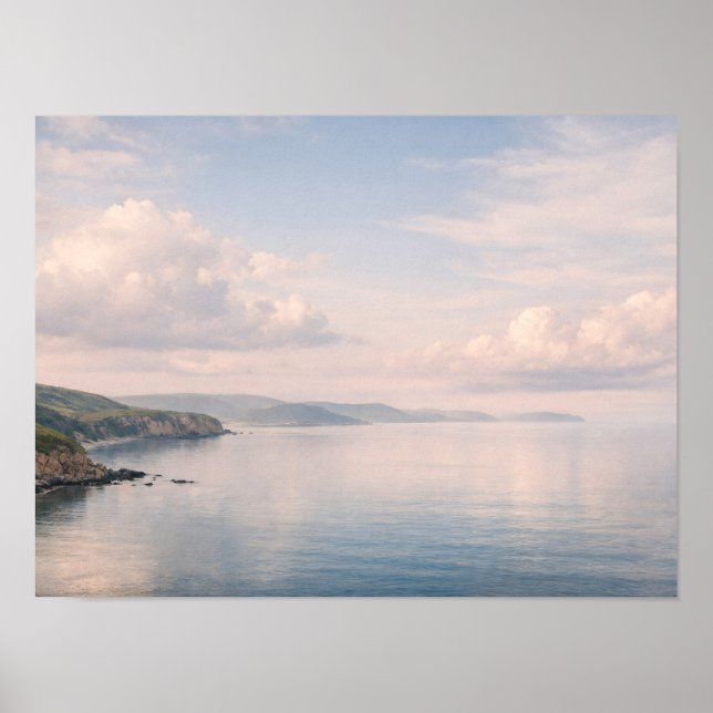 Misty Coastal Ocean Cliffs Pastel Sky Landscape Poster (Front)