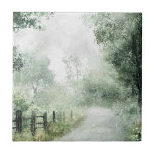 Misty Country Road Forest Path Landscape (1) Ceramic Tile