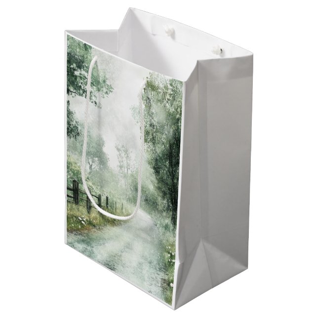Misty Country Road Forest Path Landscape (1) Medium Gift Bag (Front Angled)
