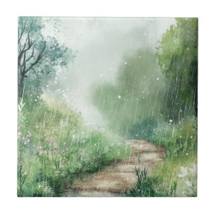 Misty Country Road Forest Path Landscape (2) Ceramic Tile