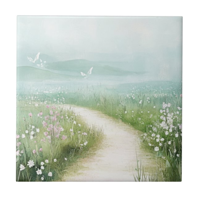 Misty Country Road Forest Path Landscape (3) Ceramic Tile (Front)