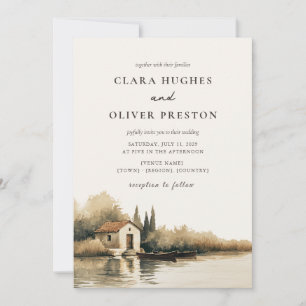 Misty Dawn Tuscan Lake Cypress Italian Wedding Invitation