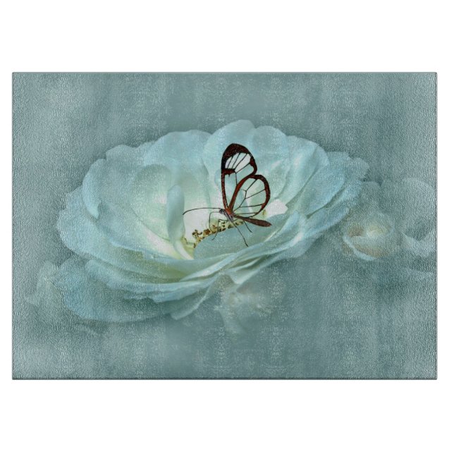 MISTY DREAMS - ROSE AND BUTTERFLY CUTTING BOARD (Front)