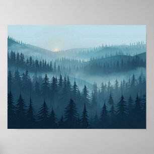 Misty Evergreen Forest: Moody Atmospheric Landscap Poster