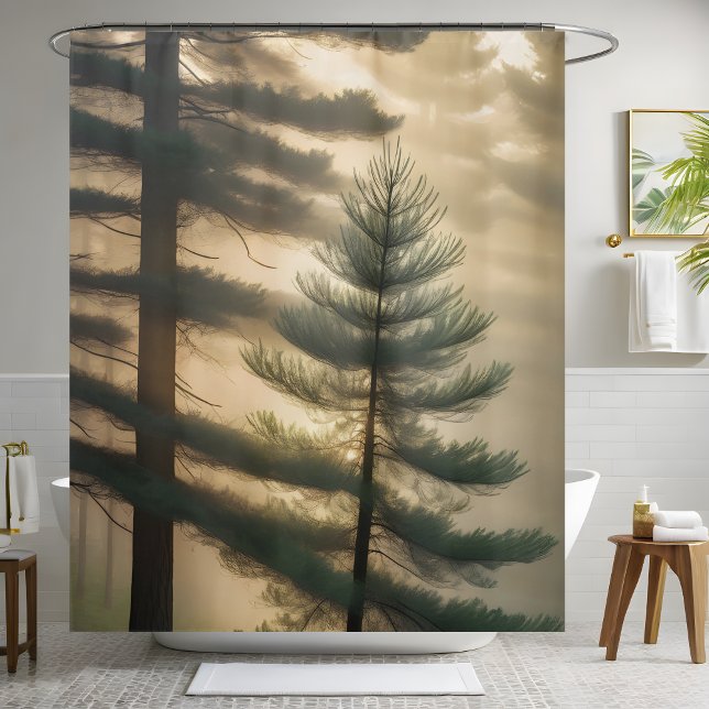 Misty Foggy Forest Pine Tree Nature Shower Curtain (Creator Uploaded)