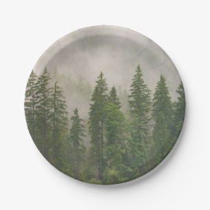 Misty Foggy Forest Trees Paper Plate