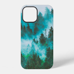 Misty foggy mountain landscape with fir forest and iPhone 12 case