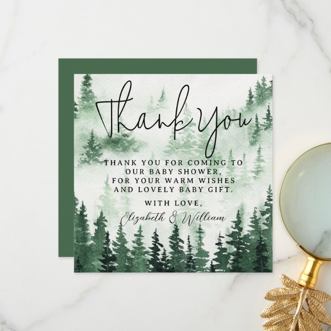 Misty Forest Baby Shower Thank You Card (Front/Back In Situ)