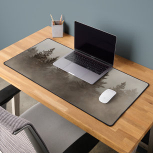 Misty forest, dark nature theme desk mat