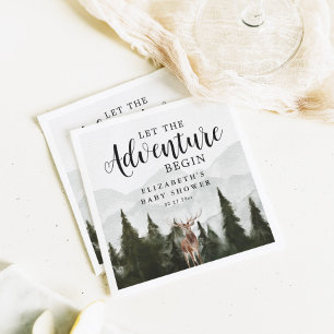 Misty Forest Deer Adventure Begin Baby Shower Napkin