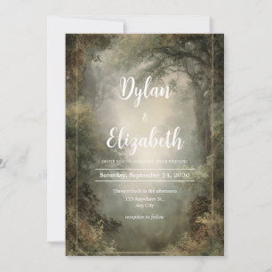 Misty Forest Gold Vintage Woodland Wedding Invitation