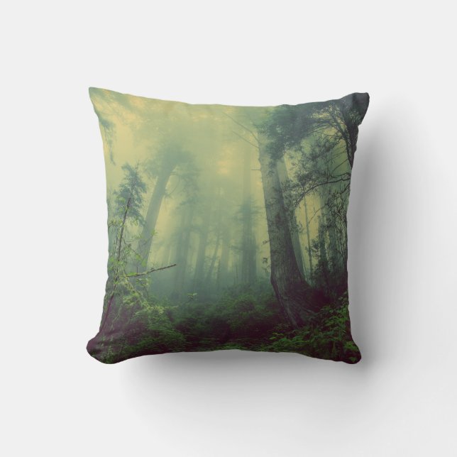 Misty Forest Green Trees Cushion (Front)
