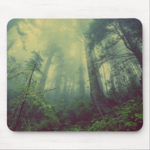 Misty Forest Green Trees Mouse Pad