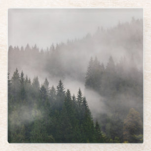Misty Forest in the Mountains Glass Coaster
