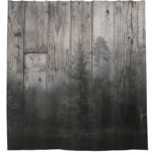 Misty Forest Lake Pine Trees & Wood Rustic Shower Curtain