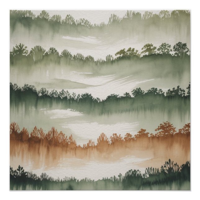 Misty Forest Layers - Watercolor Landscape Poster (Front)