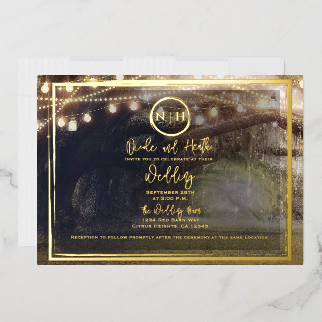 Misty Forest Lights Elegant Modern Wedding Gold   (Envelope)