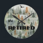 Misty Forest Officially Retired or ANY WORDS Clock<br><div class="desc">Choose from 3 sizes, a wall clock with a misty forest scene is a perfect theme for a masculine retirement gift, birthday gift for a hunter or outdoorsman and more. All text and fonts can be changed, simply click the CUSTOMIZE button. MATCHING invitations, napkins, plates, favour boxes, mugs, wine gift...</div>