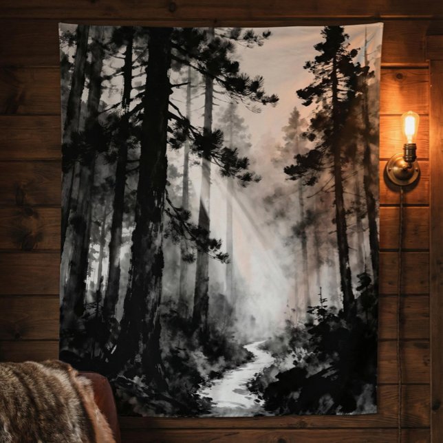 Misty Forest Path Tapestry | Sunlight Through Pine (Creator Uploaded)
