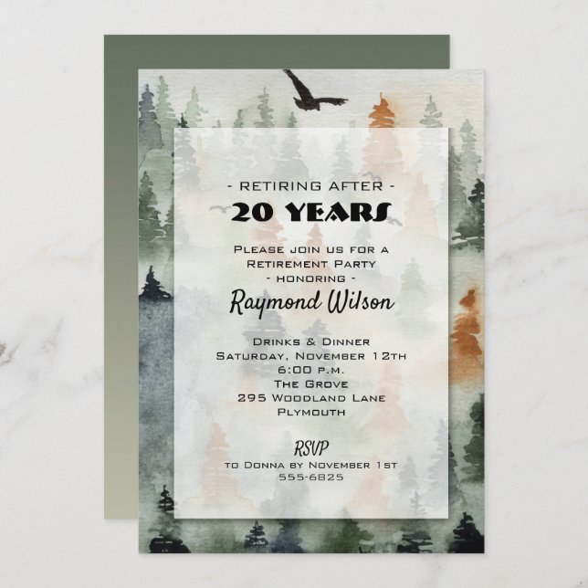 Misty Forest Retirement Party Invitation (Front/Back)