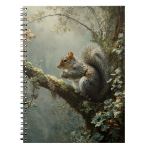 Misty Forest Squirrel Oak Branch Art Notebook