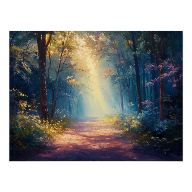 Misty Forest Trail as Dawn Breaks Poster (Front)