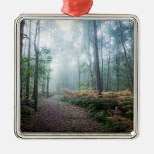 Misty Forest Walk Metal Ornament