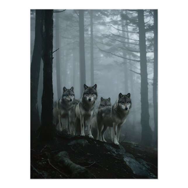 Misty Forest Wolf Pack Poster (Front)