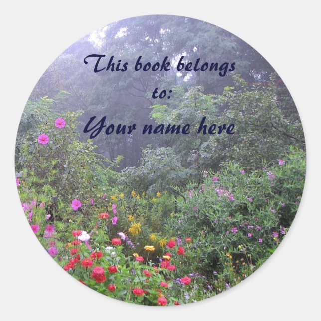 Misty Garden Bookplate Classic Round Sticker (Front)