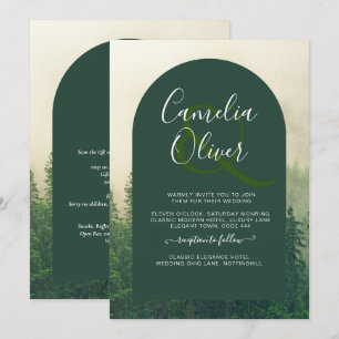Misty Green Forest mountain Pine Trees Wedding Invitation