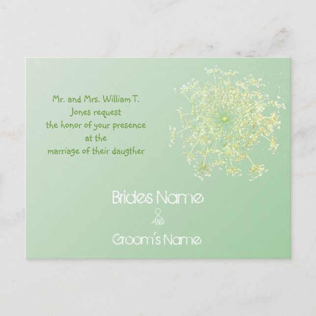 Misty Green Queen Anne's Lace Weddding Invitation (Front)