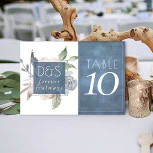 Misty Lake   Dusty Floral Always Forever Monogram Table Number